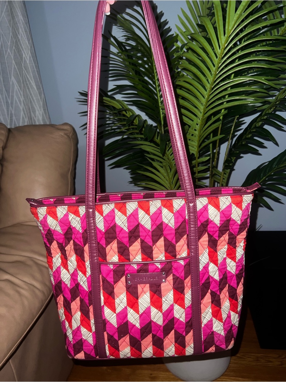 Quilted Chevron Tote Bag in Pink and Red